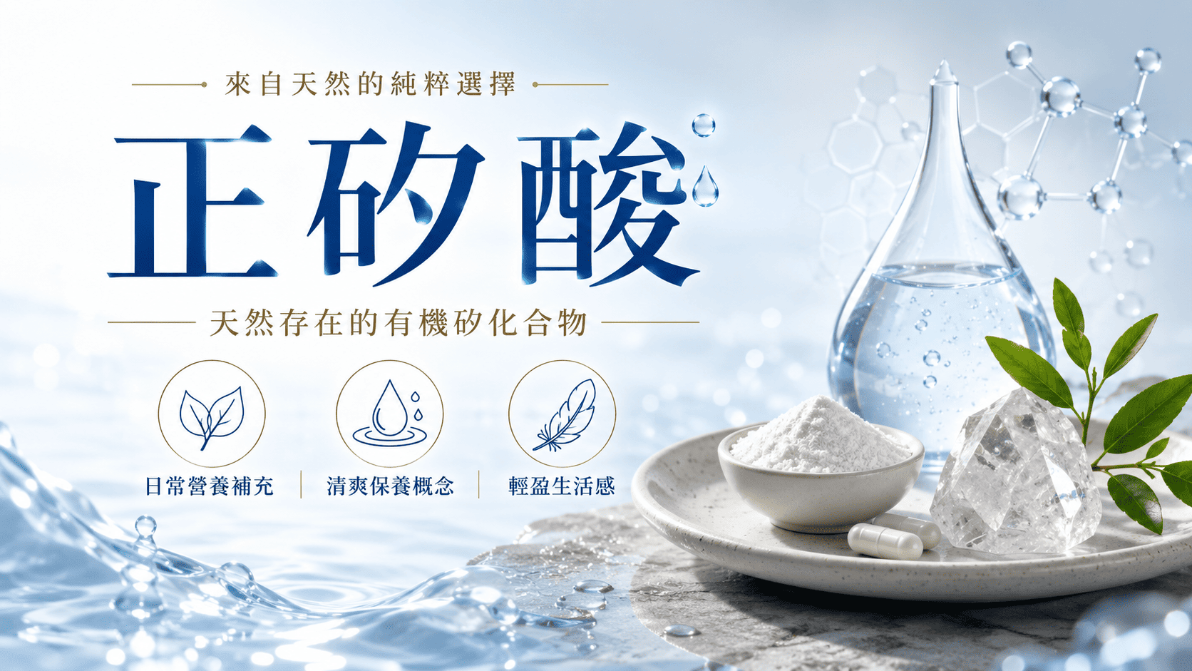 正矽酸是矽元素相關產品中常見的成分形式之一,近年常出現在美容保健、營養補充
