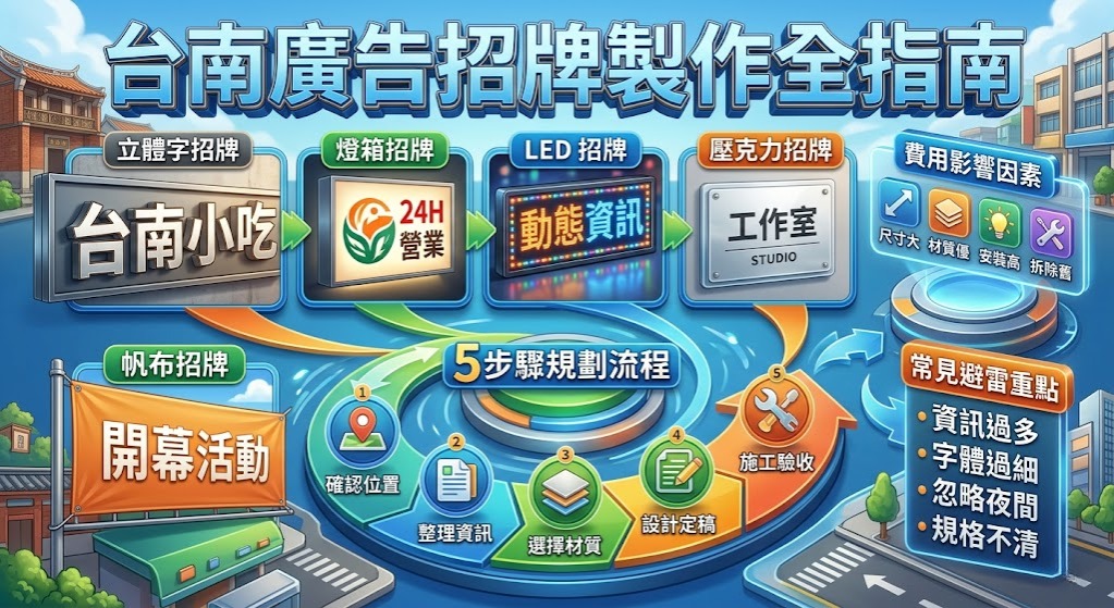 台南廣告招牌怎麼選?設計、材質、施工與價格因素完整指南