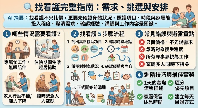 找看護怎麼找?從需求判斷、挑選方式到照護安排完整指南