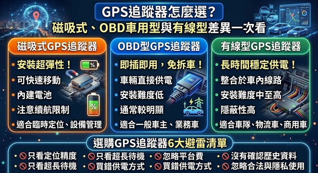 GPS追蹤器怎麼選?磁吸式、OBD車用型與有線型差異一次看
