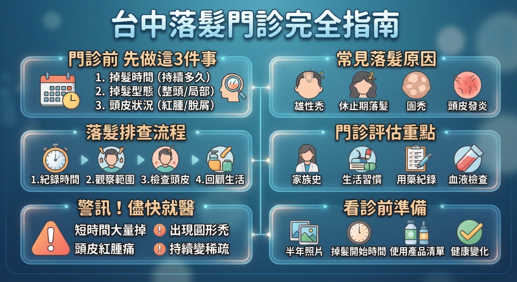 台中落髮門診怎麼選?掉髮原因、就醫警訊與7步驟排查一次看