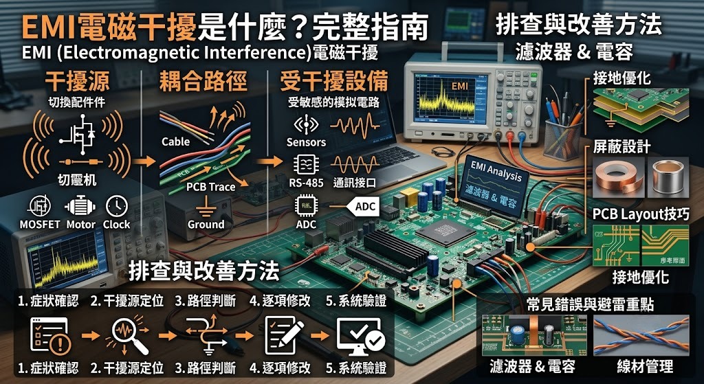 EMI電磁干擾是什麼？原因、類型、排查與改善方法完整指南