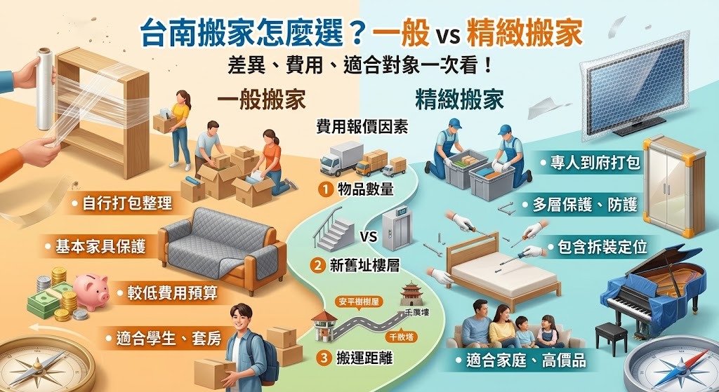 台南搬家怎麼選?一般搬家 vs 精緻搬家差異、費用與適合對象一次看