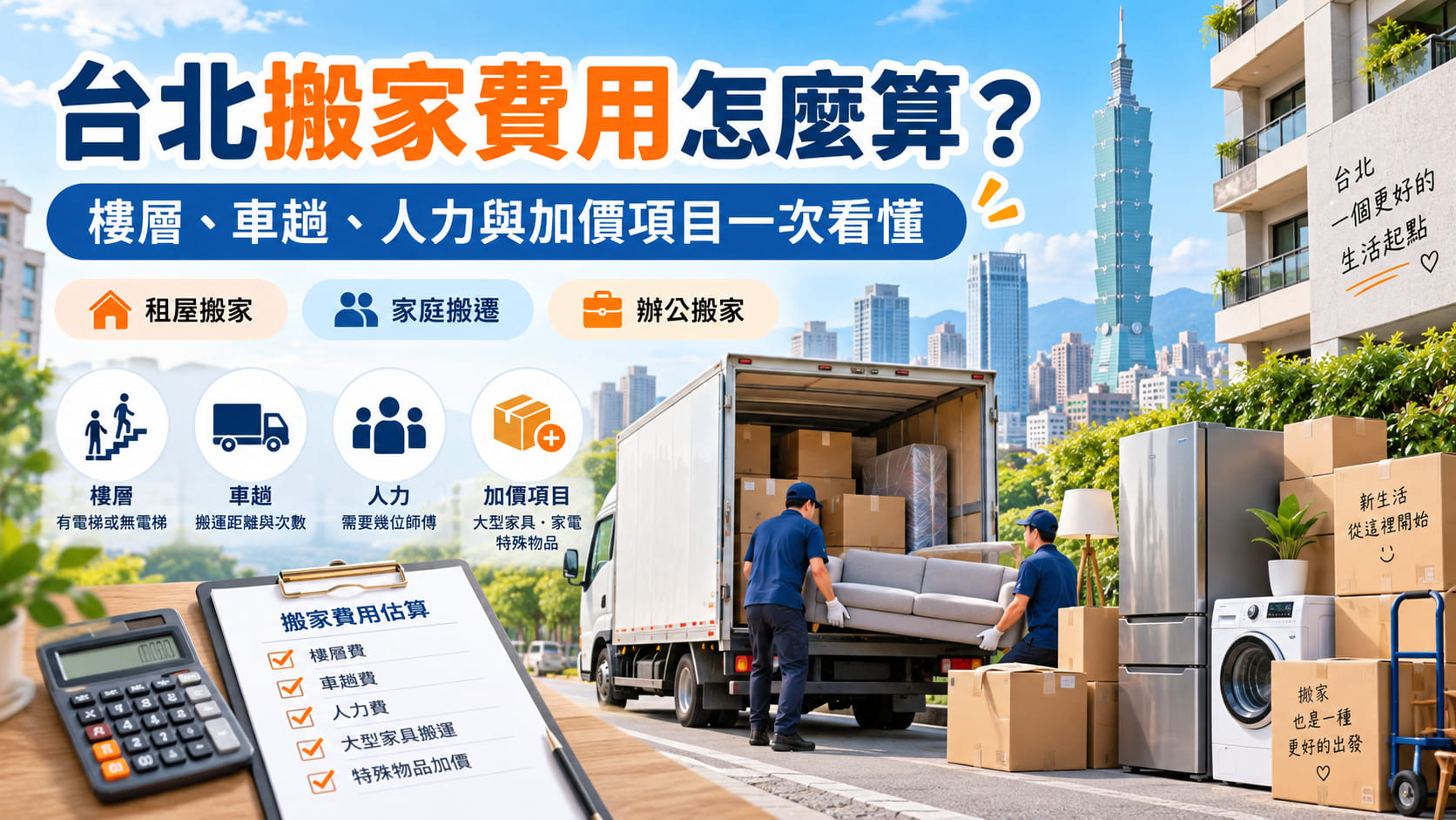 台北搬家費用怎麼算?樓層、車趟、人力與加價項目一次看懂