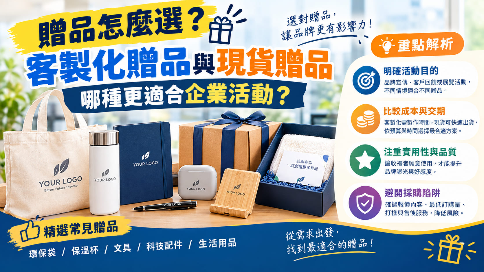 贈品怎麼選?客製化贈品 vs 現貨贈品比較,企業採購、活動贈品推薦與費用一次看