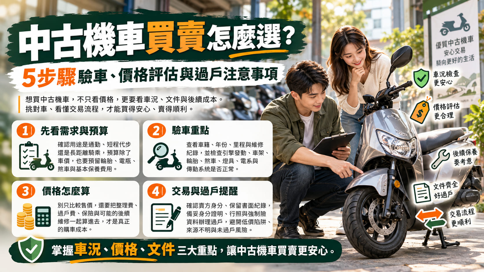 中古機車買賣怎麼選？5步驟驗車、價格評估與過戶注意事項